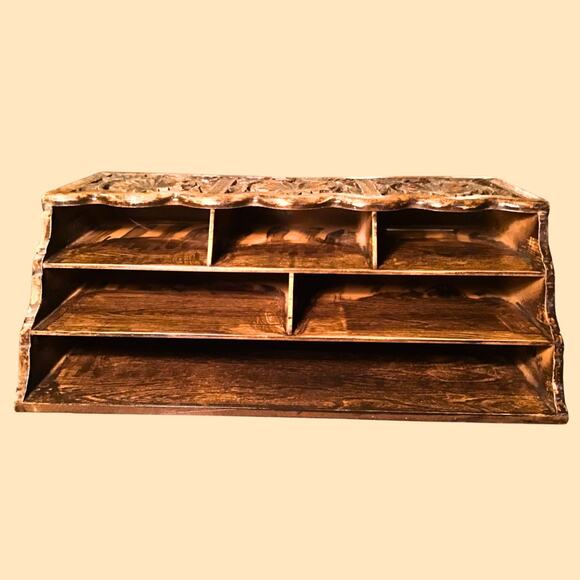 Vintage Lerner 3-Tier Desk Organizer • Faux Wood Floral Mail Sorter - Picture 5 of 6